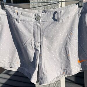 Nike Women’s Light Gray Polka Dot Athletic Shorts with Orange Accents